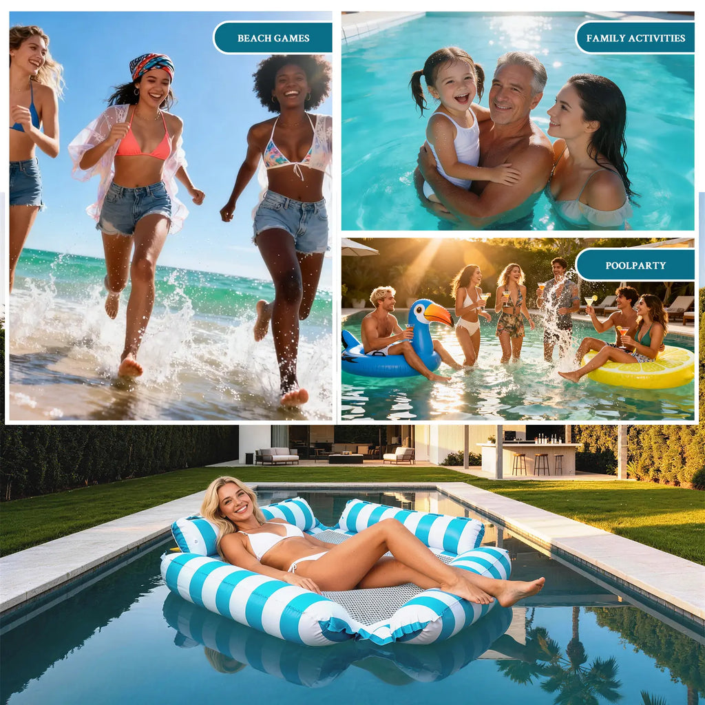 Pool Floats, Inflatable Hammock Pool Floats, Portable Floating Pool Chair, Pool Lounge Chair for Adults, Summer Pool Float Raft for Relaxing & Travel, Backyard Party Pool Accessories, Beach Vacation Pool Gear, Swimming Pool Set， Pool Accessories,Su