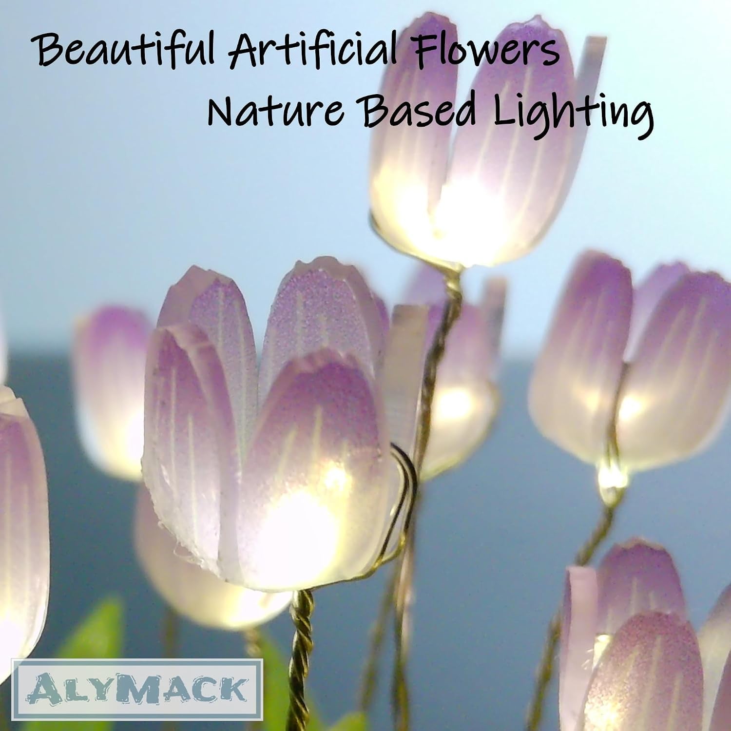 Tulip Lamp Glass Globe - Illuminated Flower Lamp with Glowing Blooms on Wooden Base - Battery-Powered Decorative Night Light for Bedroom, Living Room & Home Decor