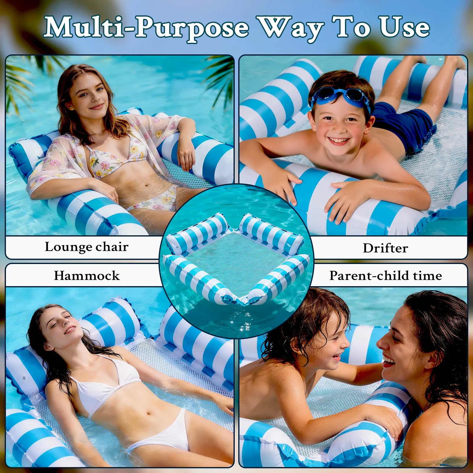 Pool Floats, Inflatable Hammock Pool Floats, Portable Floating Pool Chair, Pool Lounge Chair for Adults, Summer Pool Float Raft for Relaxing & Travel, Backyard Party Pool Accessories, Beach Vacation Pool Gear, Swimming Pool Set， Pool Accessories,Su