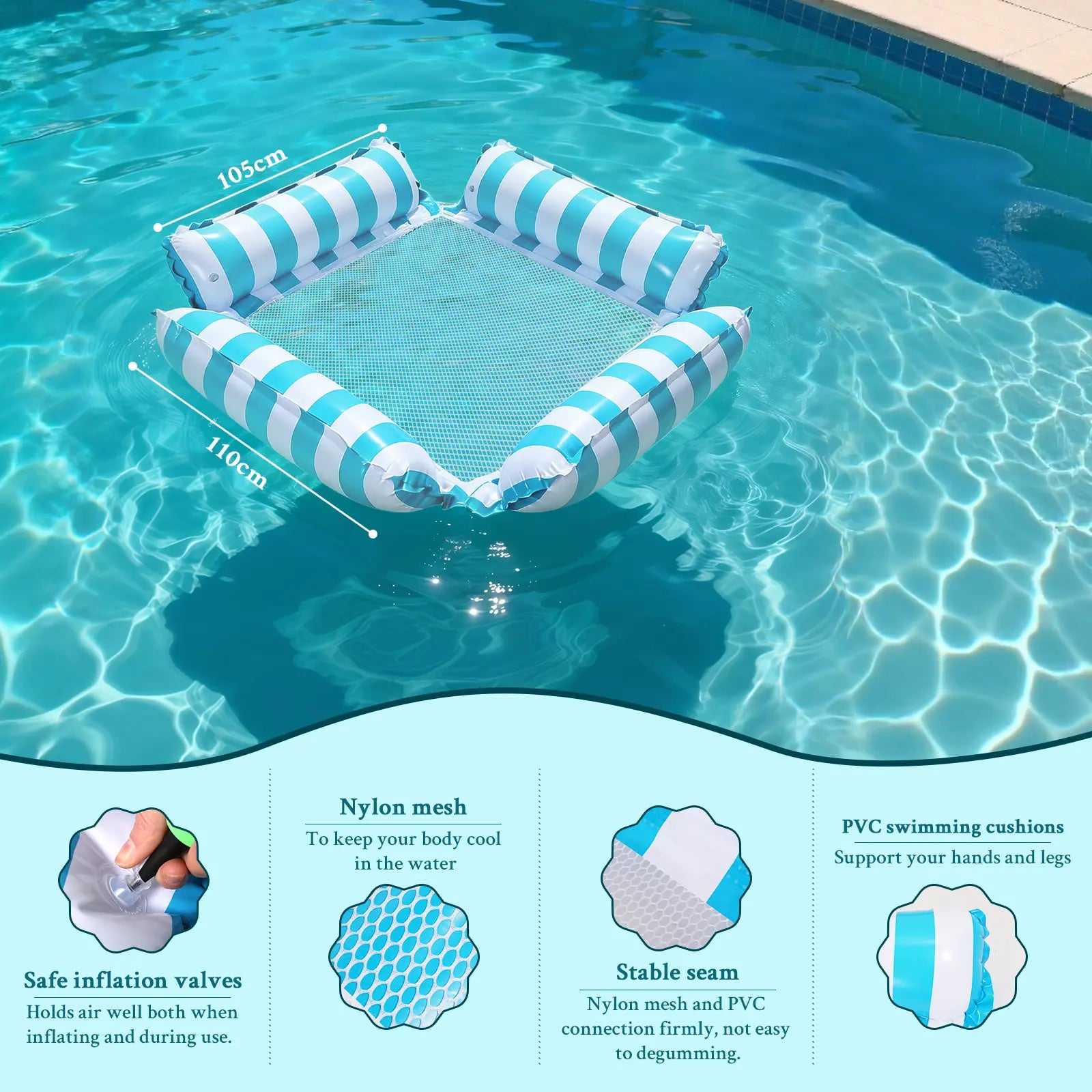 Pool Floats, Inflatable Hammock Pool Floats, Portable Floating Pool Chair, Pool Lounge Chair for Adults, Summer Pool Float Raft for Relaxing & Travel, Backyard Party Pool Accessories, Beach Vacation Pool Gear, Swimming Pool Set， Pool Accessories,Su
